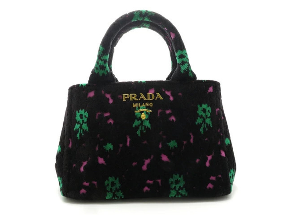 Prada bag Canapa handbag Floral Velvet Velour Black Green Pink